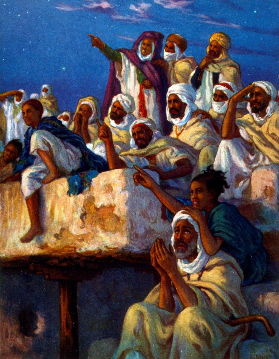 Illustrazione che raffigura arabi in preghiera durante il periodo del Ramadan